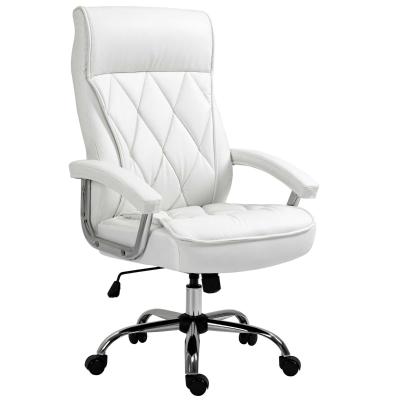 Krzesło biurowe Vinsetto fotel biurowy krzesło do gier fotel obrotowy ergonomiczne z funkcją kołysania regulacja wysokości wzór w romby nowoczesne eleganckie luksusowe skóra PU metal pianka kolor biały 66x69x121 cm