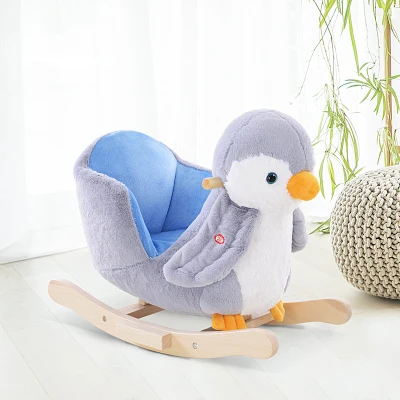 HOMCOM Children Kids Animal Rocking Horse Penguin Plush Musical Button 32 Songs Kid Rocker for 18+ Months