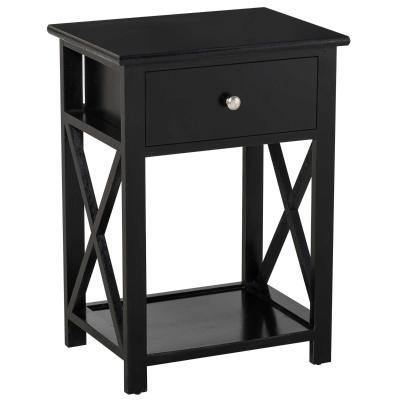 HOMCOM MDF 2-Tier Side Table w/ Drawer Black