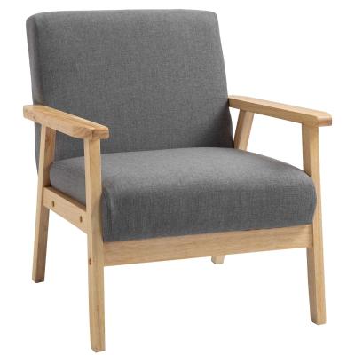 HOMCOM Linen Upholstered Pine Wood Accent Armchair Grey/Oak