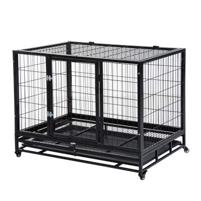 Pawhut Metal Kennel Cage W/Wheels and Crate Tray, 95Lx61.5Wx68.5H cm