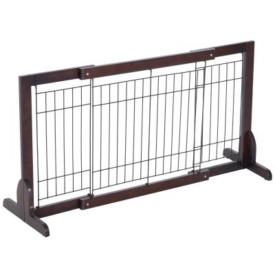 PawHut Pine Wood Freestanding Adjustable Pet Barrier Fence Brown