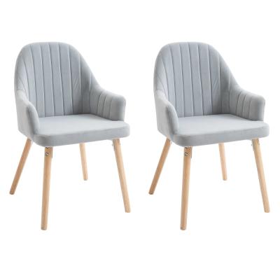 HOMCOM Faux Velvet Upholstered Twin-Pair Dining Armchairs Grey