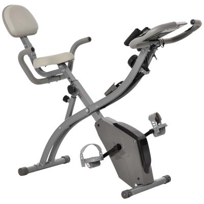 Rower treningowy HOMCOM 2 w 1 trenażer rowerowy wyświetlacz LCD składany rower stacjonarny rower treningowy z 8 poziomami oporu magnetycznego i 1 parą linek treningowych stal kolor szary 97x51x115 cm