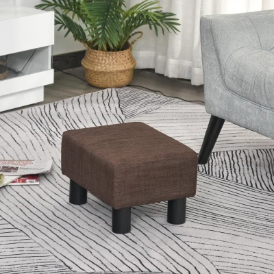 HOMCOM Linen Fabric Footstool Ottoman Cube w/ 4 Plastic Legs Dark Brown