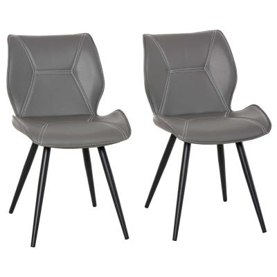 HOMCOM Set of 2 Contrast Stitched PU Leather Racing-Style Dining Chairs Accent Grey