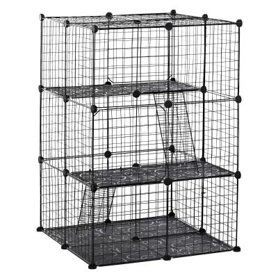 PawHut Pet Playpen DIY Small Animal Cage w/ Doors Ramps for Kitten Bunny Chinchilla