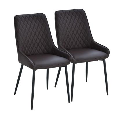 HOMCOM PU Leather Set-of-2 Rhombus Tufted Dining Chairs Brown