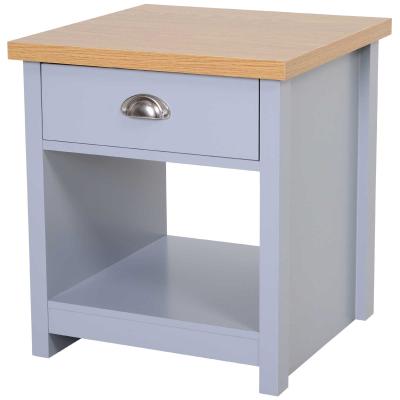 HOMCOM Bedside Table Night Stand Home Furniture w/ Drawer Bottom Shelf Oak Effect Top Elevated Base Grey Bedroom