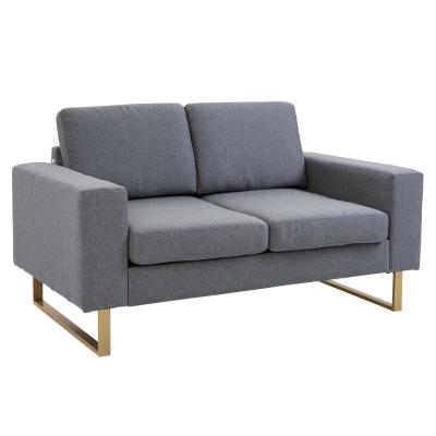 HOMCOM Modern Double Seat Sofa Compact Loveseat Couch Padded Linen Upholstery Steel Leg Grey