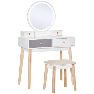 HOMCOM Schminktisch mit Sitzhocker Natur Weiß 80 cm x 40 cm x 13 cm
