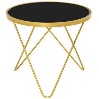 HOMCOM Tempered Glass Coffee Table Art Deco Side End Table w/ Hairpin Legs 43x43x40cm
