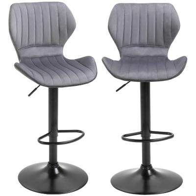HOMCOM Bar Stool Set of 2 Velvet-Touch Adjustable Height Swivel Chairs Footrest