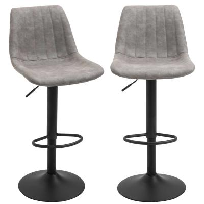 HOMCOM Set Of 2 Microfiber Retro Tub Bar Stools w/ Metal Frame Footrest Home Seat Grey