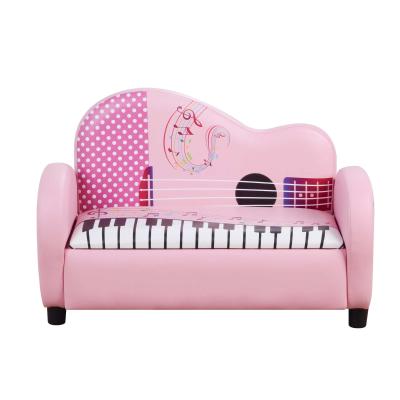 HOMCOM 2-Seater Children Sofa Bed Kids Sofa Piano Shape Musical-Theme Wooden Frame PVC Sofa Anti-slip Feet - Pink