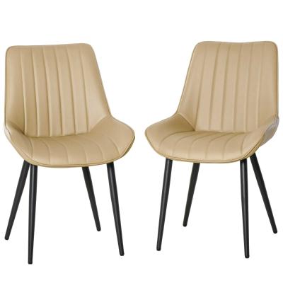 HOMCOM Mid Century Dining Chairs Set of 2 PU Leather Side Chairs Seat Metal Legs