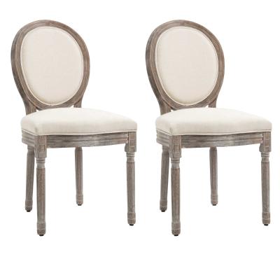 HOMCOM Rubber Wood Twin-Pair Linen Upholstered French Aesthetic Dining Chairs