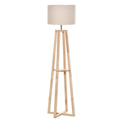 HOMCOM Stehlampe Stehleuchte mit Regal Pedal-Schalter Gummiholz Cremeweiß+Naturholz