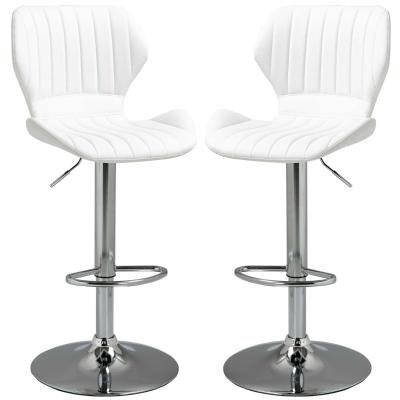 HOMCOM Juego de 2 Taburetes de Bar Taburetes Altos de Cocina Giratorio Altura Ajustable de 91,5-113,5 cm con Reposapiés y Base de Metal Ø41 cm Blanco