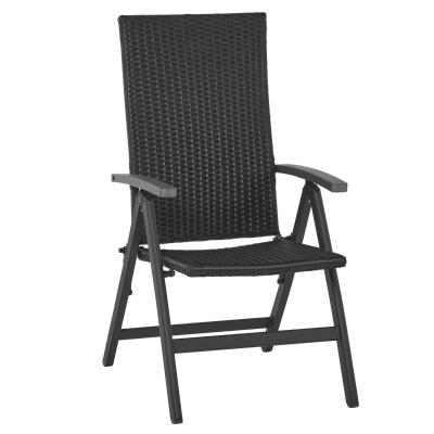Outsunny Silla Plegable de Ratán con 5 Posiciones Silla Reclinable de Aluminio para Jardín Balcón Terraza Exterior Carga 160 kg 59x68x107 cm Negro