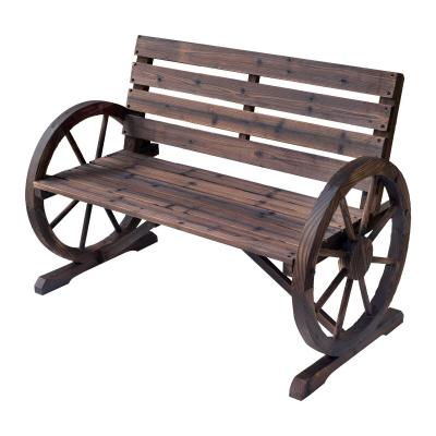 Outsunny Banco de Madera para Exteriores con Apoyabrazos en Forma de Rueda Aspecto Envejecido Jardín Balcón Terraza 105,5x56x75 cm Marrón Rústico
