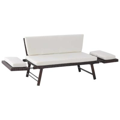 Outsunny Sofá de Dos Plazas Ratán Sintético Convertible en Cama Sofá de Jardín con Cojín Silla Mueble Mobiliario Exterior Marrón 129x66x67cm