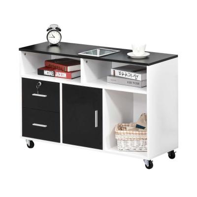 HOMCOM Mueble Auxiliar de Oficina Mueble Archivador con Ruedas Estantes y Cajones Armario Multiusos con Gran Almacenaje 100x35x65 cm Negro y Blanco