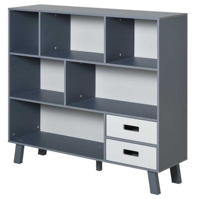 HOMCOM Estantería Librería con 6 Compartimentos y 2 Cajones Mueble Auxiliar con Patas para Libros Decoraciones Fotos 105x30x96 cm Azul y Gris