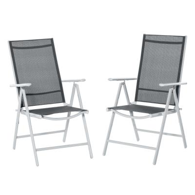 Outsunny Set de 2 Sillas de Comedor de Jardín Plegables de Aluminio con Respaldo Alto Ajustable de 8 Niveles y Reposabrazos Transpirable 65x55x107 cm Gris