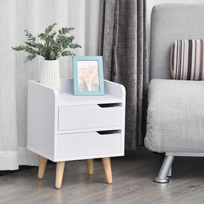 HOMCOM Mesa de Noche Multiusos Mesita Auxiliar para Sala de Estar o Dormitorio con 2 Cajones Espaciosos Patas Elevadas de Pino 33x28x42cm