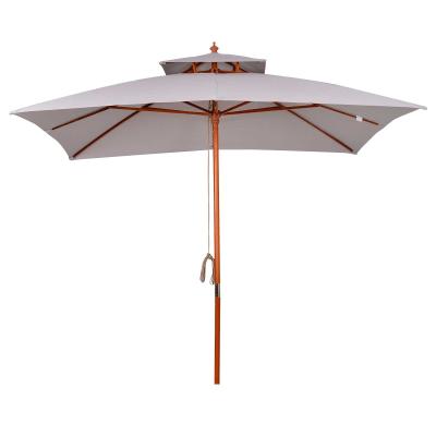Outsunny Sombrilla de Jardín y Terraza con Parte Superior a Dos Niveles Sistema de Polea Impermeable Poliéster 3x3m Gris Claro