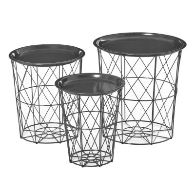 HOMCOM Juego de 3 Mesas Auxiliares Apilables Cestas de Metal con Bandeja Extraíble y Espacio de Almacenamiento Estilo Moderno para Salón Sofá Diámetro Ø43 Ø35 y Ø30 Gris