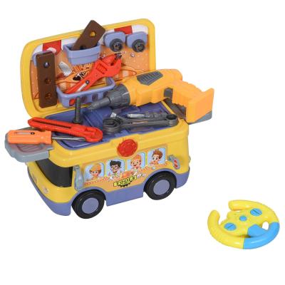 HOMCOM Maletín de Herramientas de Autobús para Niños de +3 Años Juego de Trabajo Diseño 3 en 1 con Control Remoto Efectos de Luz 40,2x22,8x28,8 cm