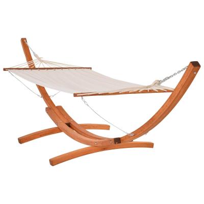 Outsunny Hamaca con Soporte de Madera Hamaca de Jardín Colgante con Marco y Tumbona de Algodón 200x120 cm para Terraza Balcón Carga 150 kg 392x120x110 cm Blanco y Natural
