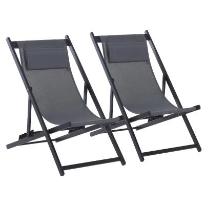 Outsunny Conjunto de 2 Tumbonas Plegables con Respaldo Regulable en 5 Posiciones y Reposacabezas Acolchado Incorporado 58x96.5x91.5cm Gris