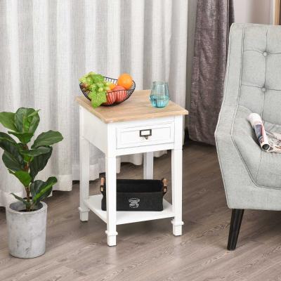HOMCOM Mesita de Noche Mesa Auxiliar Multifuncional Diseño Retro Envejecido con Cajón y Estante Revestimiento Pintura 39,8x39,8x60,5cm