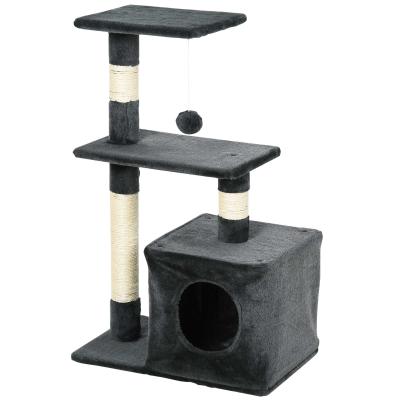 PawHut Árbol Rascador para Gatos Rascador de Gatos Barato Centro de Múltiples Actividades de Mascotas con Postes Sisal Plataformas Caja Bola Colgante Estilo Elegante 50x30x80 cm Gris