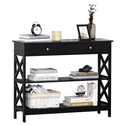 HOMCOM Mesa Consola de Entrada Recibidor con 2 Cajones y 2 Estantes Inferiores Mueble Moderno Base Elevada Antivuelco 100x30,5x80 cm Negro