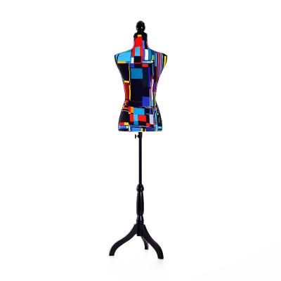 HOMCOM Maniquí Femenino de Costura Busto de Señora para Modistas Exhibición con Altura Ajustable a 130-168 cm Base de Trípode Negro