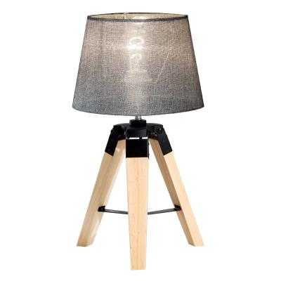 HOMCOM Lámpara de Mesa Moderna y Original con Base Trípode de Madera y Pantalla de Tela Lino para Salón o Dormitorio 24x24x45cm E27 Máx. 40W Gris