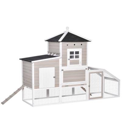 PawHut Gallinero de Madera para Exterior Jaula Grande para Gallinas Pollos con Caseta de 2 Niveles Zona Abierta Nido Bandeja Extraíble y Techo Asfáltico 235x83x171 cm Gris
