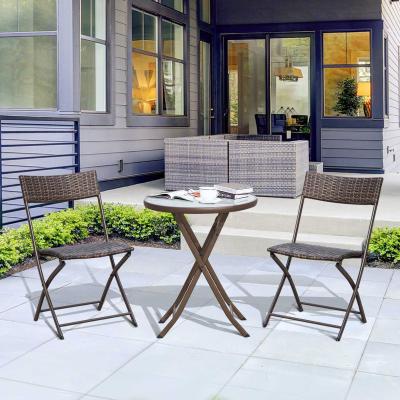 Outsunny Conjunto de Mesa y 2 Sillas Muebles Ratán para Jardín Exterior Patio Terraza Plegable Poli Ratán Marco Acero - Marrón - 61x46x84cm