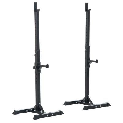 HOMCOM Soporte Barra Pesas Estantes Ajustables de 12 Niveles Barra Levantamiento Pesas Gimnasio Max. 150 KG Acero 52x48x108-163 cm Negro