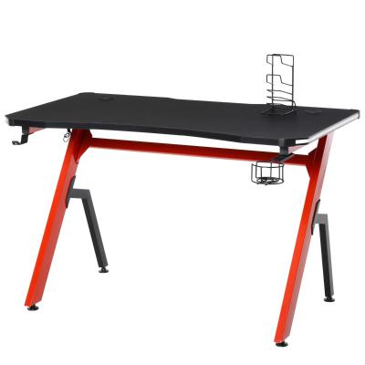 HOMCOM Mesa Gaming con LED RGB Escritorio de Ordenador con Portavasos Gancho para Auriculares Soporte para Mandos Gamepad y Luz con Control Remoto 120x66x76 cm Negro y Rojo