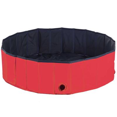 PawHut Piscina Plegable para Perros Gatos Ø120x30 cm Bañera Portátil para Mascotas PVC Antideslizante Múltiples Usos para Interiores y Exteriores Color Rojo