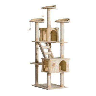 PawHut Rascador Gato Rascador de Gatos Barato Árbol para Gatos con Poste de Arañar Múltiples Plataformas Escaleras Cuevas Juguetes Centro de Actividades 60x50x180 cm Beige