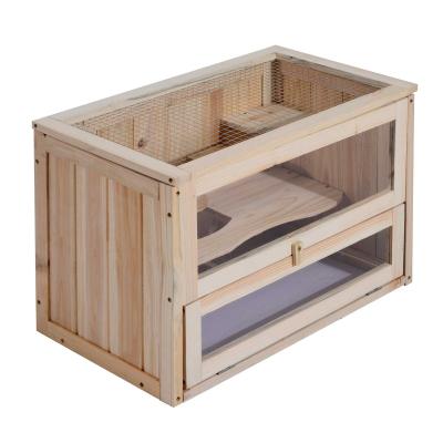 PawHut Jaula de Madera para Hámster Ratoncillos y otros Roedores pequeños Casa para Animales de 2 Niveles 60x35x42cm