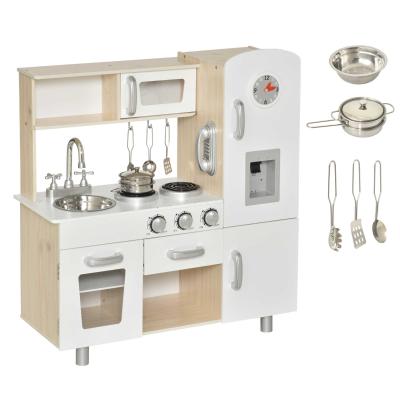 HOMCOM Cocina de Juguete con Fregadero Cocina de Inducción y Microondas Simulados con Accesorios Incluidos Cocina Infantil para +3 Años 77x30x82 cm Blanco
