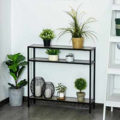 Outsunny Estantería de Flores Bastidores para Plantas de 3 Niveles con Placa Antivuelco para Interiores y Exteriores Macetas 80x20x75 cm Grano de Madera