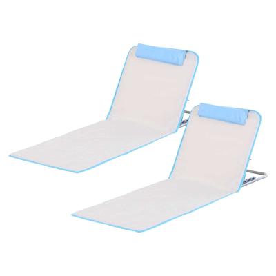Outsunny Conjunto de 2 Esterillas de Playa con Respaldo Reclinable en 5 Niveles Bolsa de Transporte y Reposacabezas 48x134x36-45 cm Beige